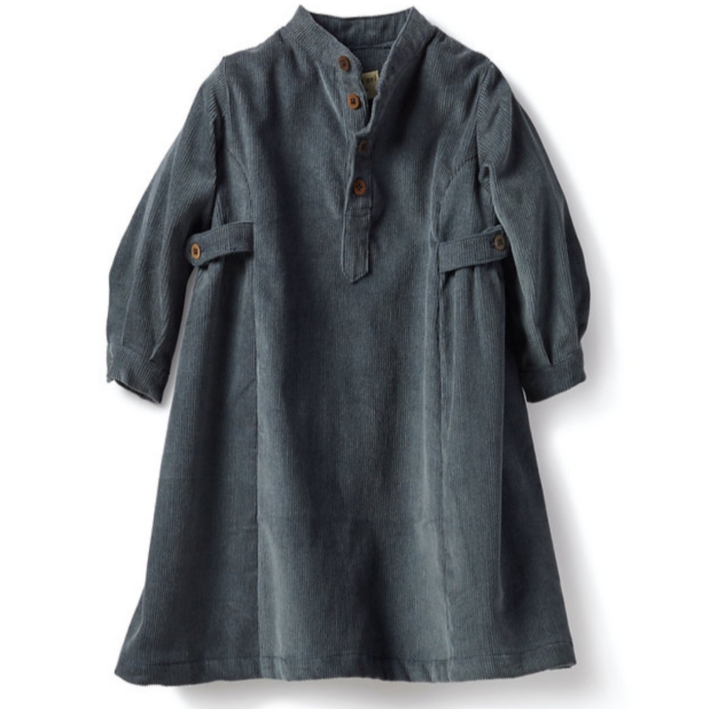 Napaani Luisa Corduroy Dress LS Dress with buttons at collar Pale Teal  6y